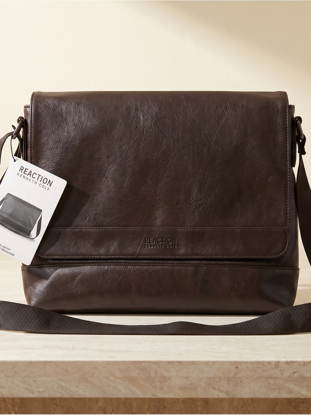 Reaction Kenneth Cole Brown Faux-Leather Messenger Bag